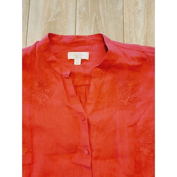 Charter Club‎ Women's PXL Linen Tie-Front Top Orange Salmon Color Embroidered - Picture 8 of 9